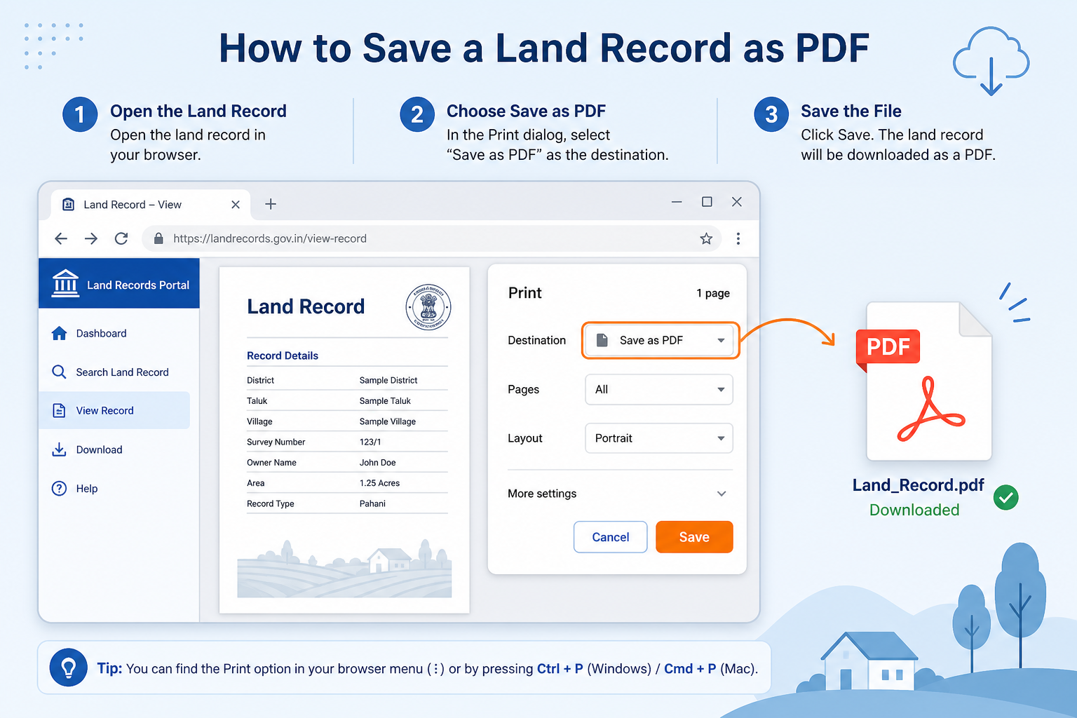 How to save Khasra Khatauni as PDF - Save as PDF process