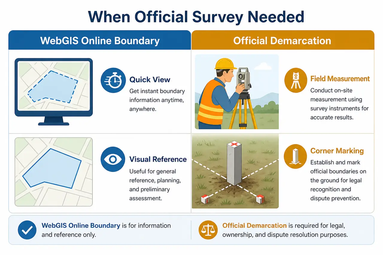 WebGIS plot boundary vs official land survey comparison