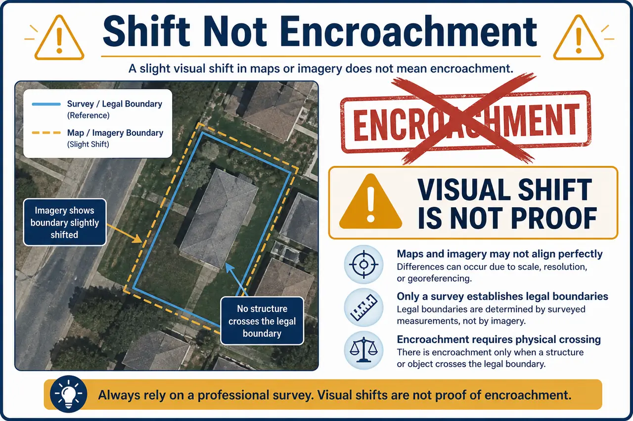 Satellite boundary shift warning — not encroachment proof